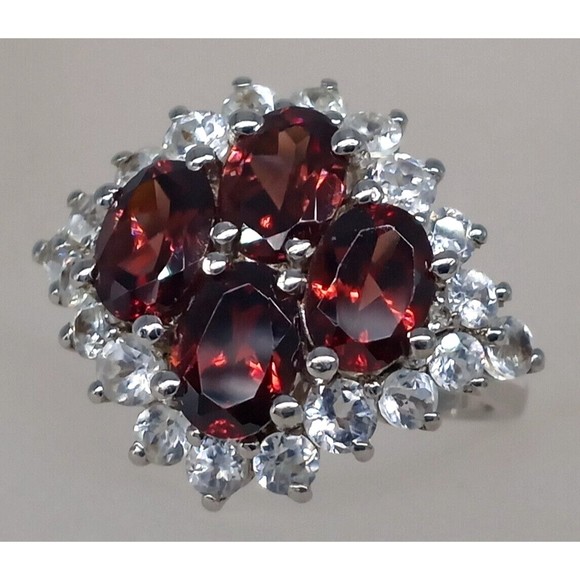 Chuck Clemency Garnet Quartz CZ Gemstone Ring STS 925 Sterling Silver Size 7 - Picture 8 of 15